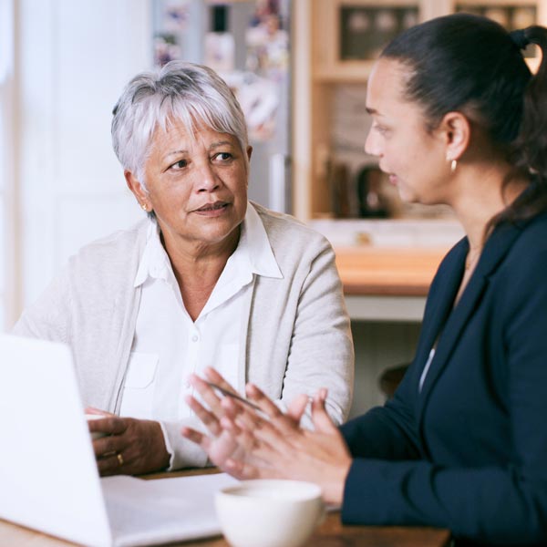lawyer talking to client